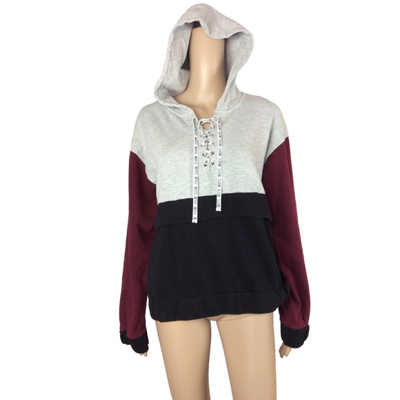 Color blocked lace up hoodie - Picture 5 of 5